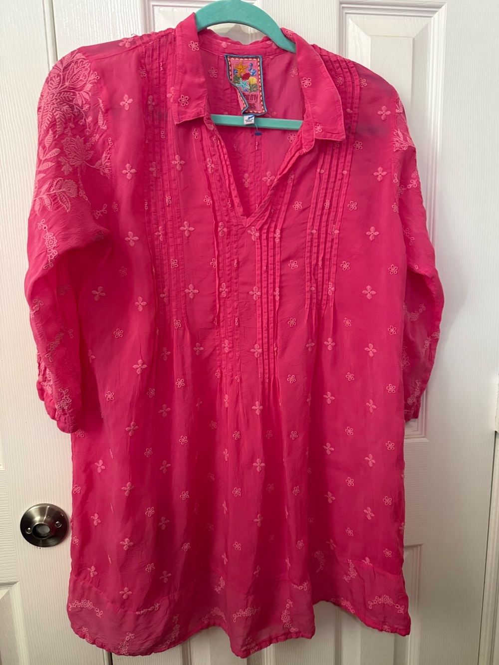 Johnny Was Hot Pink Embroidered Tunic S